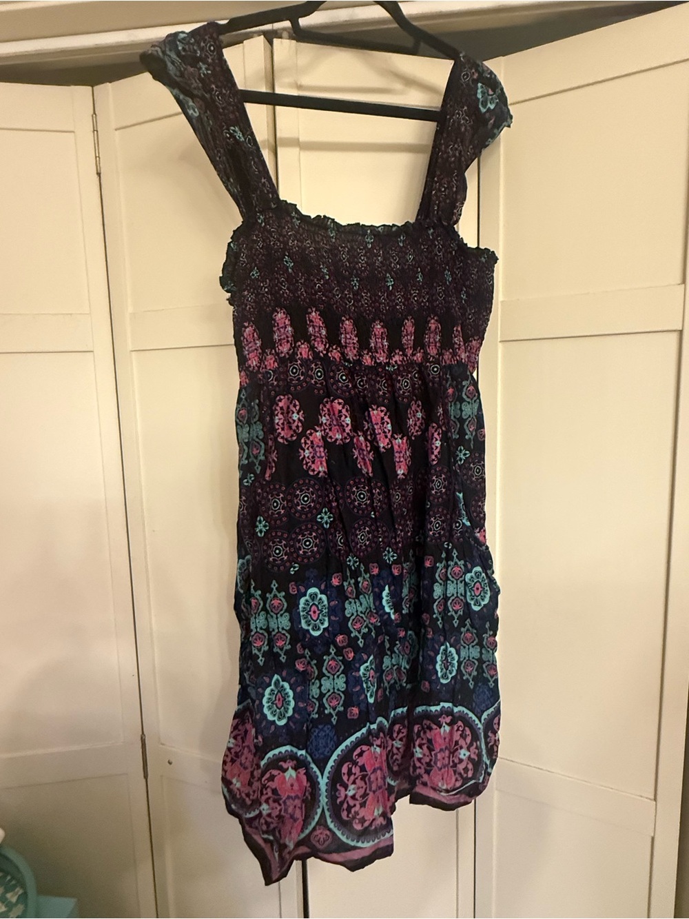 Pure Energy Black Dress with Teal and Pink Floral Print